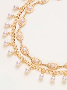2 件波西米亚风格椭圆形珍珠流苏腰链，女士时尚身体首饰链，适合校园、秋季连衣裙、夏季、派对装 - 金色2件套裝 - 查看 4