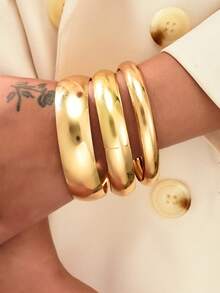 25pcs Exaggerated Fashion Geometric Round Disc Wide Bangle Set, Textured Pattern Multilayer Bracelet Suit, Suitable For Women Daily Wear, Dating, Party, Gift, Holiday - Yellow Gold - View 16