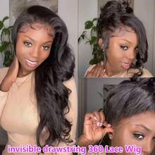Invisi Strap 360 Glueless Lace Wig 250% Density 13x4 Body Wave Lace Front Wigs Human Hair Drawstring Wig Human Hair Pre Plucked 360 HD Full Lace Frontal Wigs For Women Brazilian Virgin Human Hair Lace Wig Natural Color - Natural Black - 查看 6