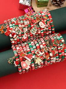 6/12/24 قطعة/مجموعة من اكسسوارات عيد الميلاد، سوار خرز من الطين الناعم، سوار هدية بابا نويل، اكسسوارات يدوية بألوان متباينة للأعياد
