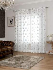 1pc White Semi-Transparent Floral Embroidered Curtain, Suitable For Bedroom, Living Room, Kitchen, Party - White and Gray - View 6