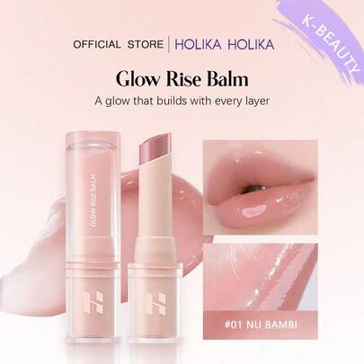 HOLIKA HOLIKA Glow Rise Balm 01 Nu, A Silky Smooth Lip Balm That Gives Lips A Radiant Glow And Plump, Moisturized Look. It Effectively Hydrates Lips, Preventing Dryness, With A Lightweight Texture Suitable For Daily Use. | 4.5g/0.15oz | Korean Cosmetics