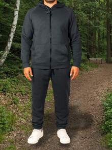 Men Hoodie Co-Ords - Dark Grey - View 7