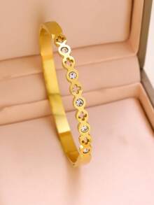 1pc/3pcs Minimalist Hollow Floral Stainless Steel Zirconia Bracelet, Suitable For Women's Daily Wear And Holiday/Birthday Gifts