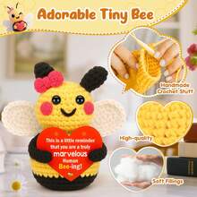 1pc Handmade Crochet Desktop Decor Ornament, Cute Bee Design, Ideal Gift For Best Friend, Birthday, Sister, Mom, Grandma, Unisex, Keychain, Hanging Decoration, Positive Vibes, Party, Halloween, Christmas, Plush Doll, Room Decor, Small Gift, Souvenir - Multicolor - View 3