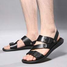 Men's Minimalist Buckle Open-Toe Slippers, Non-Slip Flat Sole & Multiple Straps, Comfortable And Breathable, Versatile Mens Sandals For Daily Wear & Outdoor Activities. - màu đen - Xem 7