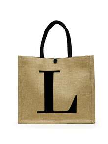 2pcs Set Minimalist Initial Print Linen Tote Bags, Travel Essential, Cosmetic Bag, Large Capacity Travel Makeup Bag, Multifunctional Portable Handbag, Teacher's Day Gift, Birthday, Holiday, Back To School, Beach, Travel, Commute, Business, Student, Picnic, Camping, Supermarket, Daily Use Linen Bag, Best Christmas Gift For Teachers, Beach Vacation, Shopping And Holiday Essential, Best Teacher's Day Gift - Khaki - View 44