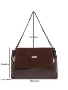 女士单肩包，时尚哑光PU皮革单肩包，带链条，腋下包 - 咖啡 - 查看 6