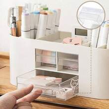 Organizador de escritorio de oficina con 3 cajones de almacenamiento, multiusos, bolgrafos, cosmticos, herramientas de maquillaje, contenedor para bolgrafos - B - Ver 4