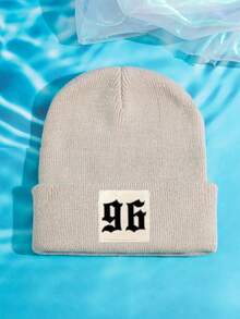 1pc Unisex Outdoor Casual Fashion Knit Beanie Hat With 96 Numeric Print, Warm & Comfortable, Suitable For Daily Wear