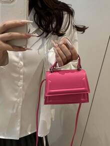 1pc Mini Fashionable Minimalist Texture Fabric Handbag, Small Square Bag, Lipstick Bag, Versatile Cute Shoulder Bag - Pink - View 3