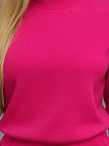 Conjunto de pants  Sudadera y pantalón  Felpa suave  Cuello redondo Estilo cómodo  Conjunto deportivo - Rosa Fucsia - Ver 3