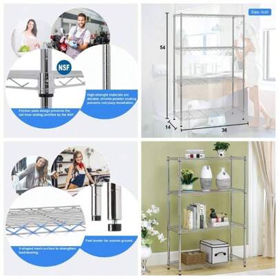 4 Tier Shelving Unit NSF Wire Shelf Metal Large Storage Shelves Heavy Duty Height Adjustable Commercial Grade Steel Utility Layer Shelf Rack Organizer