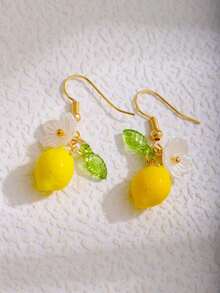 1 Pair Fashionable Sweet Fruit Yellow Lemon Flower Earrings, Creative Earring Hooks, Fresh Earrings Accessories