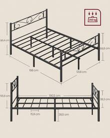 VASAGLE Struttura Letto Matrimoniale, Letto a Doghe in Metallo per Materassi di 120 x 190 cm, per Stanza di Ospiti, Montaggio Facile, per Spazi Piccoli, Nero Inchiostro