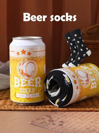 CREATOR SOCKS 1 Pair Multicolor Mid-Calf Gift Socks, Unisex Couples Gift Box, Soft Beer Novelty Socks, Imaginative Food-Inspired Creative Design, Comfortable & Versatile, Suitable For Birthday, Valentine's Day, Easter, Date, Family Gathering, Party, Holiday