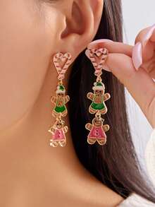 1 Pair Christmas Cute Gingerbread Heart Stud Earrings For Girls Cartoon Xmas Tree Cane Hairball Tassel Earring Festival Jewelry