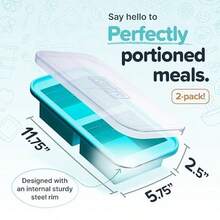 2 Cup Silicone Freezer Tray With Lids Perfect For Storing Lasagna Leftovers Sauces Portioned Meals And More Silicone Soup Freezer Molds For Meal Prepping Aqua 2Pack - Nước - Xem 2