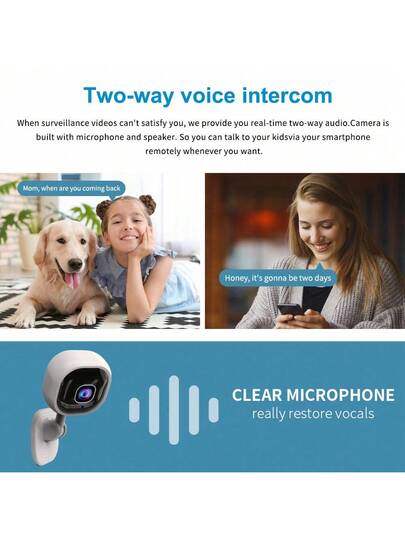 WiFi Slimme Home Security Camera 1080P HD Voice Intercom, Night Vision USB Powered Indoor/Outdoor Surveillance System, Motion Alert System Remote Mobile Viewing Sleek Wit Compact view 3