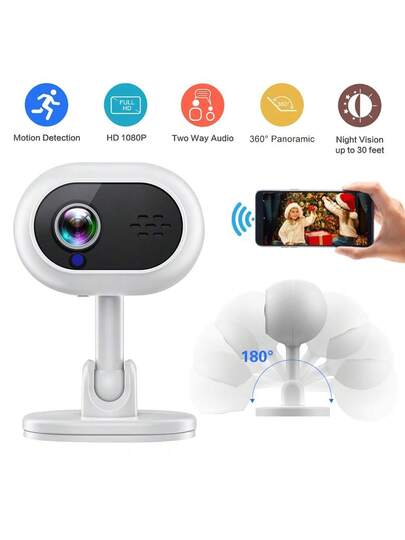 WiFi Slimme Home Security Camera 1080P HD Voice Intercom, Night Vision USB Powered Indoor/Outdoor Surveillance System, Motion Alert System Remote Mobile Viewing Sleek Wit Compact