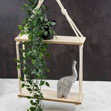 2 Tier Hanging Floating Macrame Rope Shelf Wooden Storage Kitchen Wall Boho Decor HANGING SHELF 30x10x72 - Initial - View 7