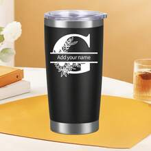 20oz Stainless Steel Personalized Travel Mug With Lid - Customizable With Name And Letter Design For Home, Office, Or On-The-Go - màu đen - Xem 8