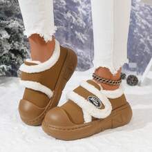 2 Chinelos Térmicos com Sola Grossa de 25cm para Mulheres, Botas de Neve de Moda Outono/Inverno 2020 para Uso Externo, Forro Peludo, Fechamento com , Sapatos de Inverno Quentes