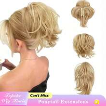 Bendable Metals Messy Bun Hair Piece Wavy Curly Fake Hairpieces Claw Clip Short Ponytail Hair Extensions - Nhiều màu - Xem 2