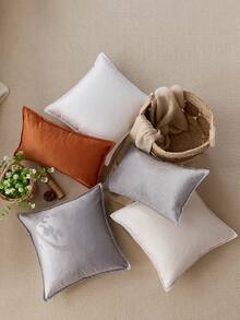 1pc Velvet Edged Throw Pillow Cover Solid Square Cushion Case For Sofa, Bedroom And Car - White - View 8