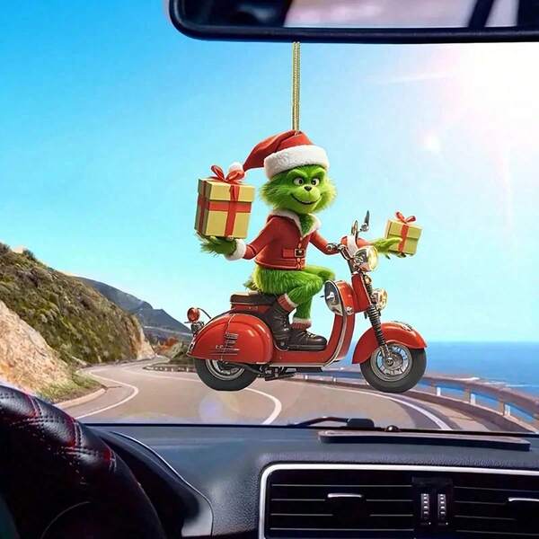 3 Stück/1 Stück GRINCH Weihnachts-Motorrad Dekoration, flache Weihnachts-Motorrad Dekoration, Rucksack Anhänger Dekoration, kleiner Anhänger Weihnachtsbaum Dekoration, Auto Innenraum Anhänger