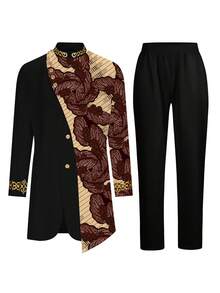 Men's Casual Long-Sleeved Two-Piece Suit, Mid-Length Top And Trousers - Black - View 2