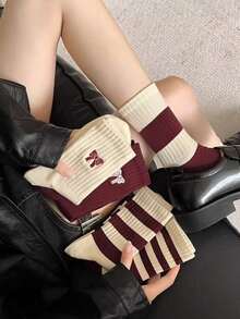 5 Pairs New Angola Red Socks, Breathable Moisture-Wicking Mid-Calf Socks, Unisex, Suitable For Christmas And Autumn Wear - Multicolor - View 6