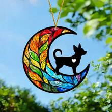 Semne și plăci decorative din acril pentru câini - Captor de soare din sticlă colorată, decor de perete suspendat cu Chihuahua - Cadou memorial multifuncțional pentru animale de companie, montat pe perete, potrivit pentru iubitorii de câini - Decor de casă de toamnă și accesorii pentru coroane