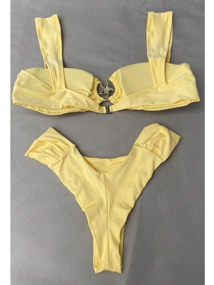 Bikini Top With Star Pendant And Butterfly Bottoms | Mora Praia Summer 2025 - 嬰兒黃 - 查看 6