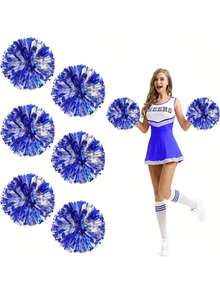 2pcs/Set Blue & Silver Pom Poms - High Index Plastic, Suitable For Dancing, Dance Accessories, Gymnastics, Sports Events And Festivals, Team Spirit Sports Cheering