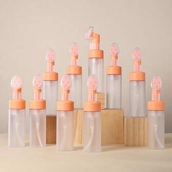 5/10个装 150毫升空橙盖磨砂泡沫洗面奶瓶 - 可重复灌装挤压容器，适用于面部清洁、洗发和DIY护肤