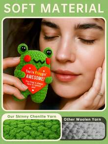 1pc Handmade Crochet Desktop Decor Ornament, Cute Frog Design, Great Birthday Gift For Best Friend, Girlfriend, Sister, Mom, Grandma, Unisex, Keychain, Plush Doll, Positive Emotion, Creative Party Favor, Halloween, Christmas Decoration, Small Gift