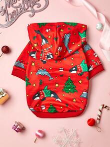 Áo hoodie in hình cá voi sát thủ và cá heo, ấm áp và thoải mái cho chó và mèo trong nhà/ngoài trời. - Đỏ - Xem 4