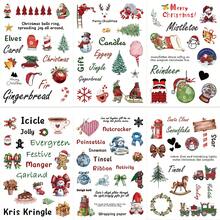 8 piezas de pegatinas de decoración navideña, acabado mate, autoadhesivas, PVC, forma asimétrica, idioma inglés, de un solo uso, para manualidades de scrapbooking, laptop, computadora, teléfono, guitarra, decoración de equipaje, regalos navideños, vuelta al colegio