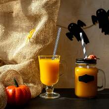 [100 Pack] Mixed Black Patterned Paper Straw, Disposable Straw, Suitable For Birthdays, Coffee, Cocktails, Lemonade, Beverages, Bars, Restaurants, DIY Decoration, Party Supplies, Weddings, New Year's, Bride/Baby Baptism, Halloween, Christmas Decoration