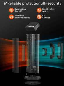 Indoor Heater, Portable Heater, 2000W PTC Electric Heater, 3 Mode Settings, 9-Hour Timer, 80° Oscillation, Automatic Shutdown When Tipped Over, Overheat Protection, Suitable For Offices, Rooms, Garages, Personal Table Heater - 查看 5