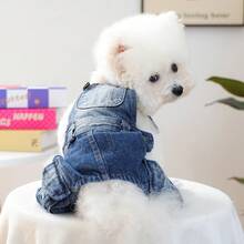 Dog Blue Denim Overalls With Pockets Stylish Distressed Dog Jeans For Small Dogs - Blue - View 4