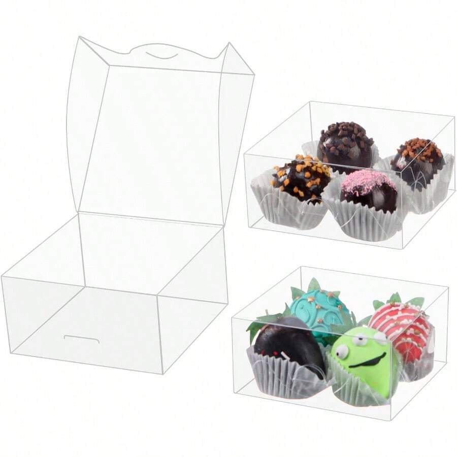 50PCS 3X3X1 Inch Boxes Cookies, Soap, Chocolate Truffles, Donuts, Macarons, Chocolate - Covered Cherries, Bakery Items, Brownies - 100 + 4x4x2 英寸 - 查看 1