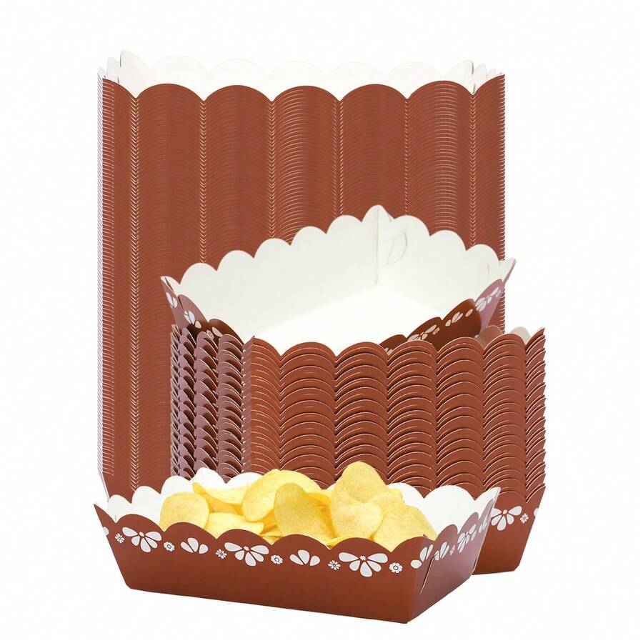 10 Stück/20 Stück/50 Stück braune gewellte Cielito Lindo Papier Lebensmittel Boote, mexikanische Snack Tabletts, Einweg Cielito Lindo Party Dekoration, mexikanische Tonschalen, Nacho Lebensmittel Tablett für Feiertage, Hochzeiten, Baby-Duschen, Party Zubehör - Braun B - Übersicht 1