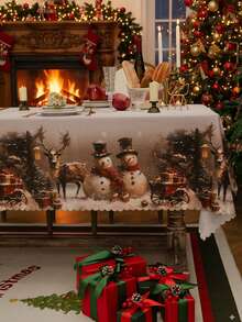 1pc Christmas Holly Berry Red & Green Print Design Table Cover, Durable Polyester Tablecloth Suitable For Rectangular, Round Tables, Multiple Sizes Available, Home Decor Tablecloth, Dining Table Throw, Holiday Patio Fireplace Decoration, Wedding Garden Farmhouse Table Fireplace Decor, Easy-To-Clean Holiday Dining Table Setting, Indoor, Outdoor, Christmas Decoration, Room Decor - Multicolor - View 22