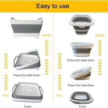 Palangana plegable con tapón de drenaje de 9L (2.4 galones) para lavar platos, palangana plegable, fregadero portátil para cocina, camping, caravana (gris) - Gris+5l Gris - Ver 5