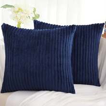 Set Of 2 Comfortable Thick Striped Plush Pillowcase, Soft Decorative Square Throw Pillow Covers, Suitable For Various Occasions Such As Bedroom Bedding, Home Decoration, Sofa Decoration, Camping, Outdoor, Etc - Dark Blue - View 7