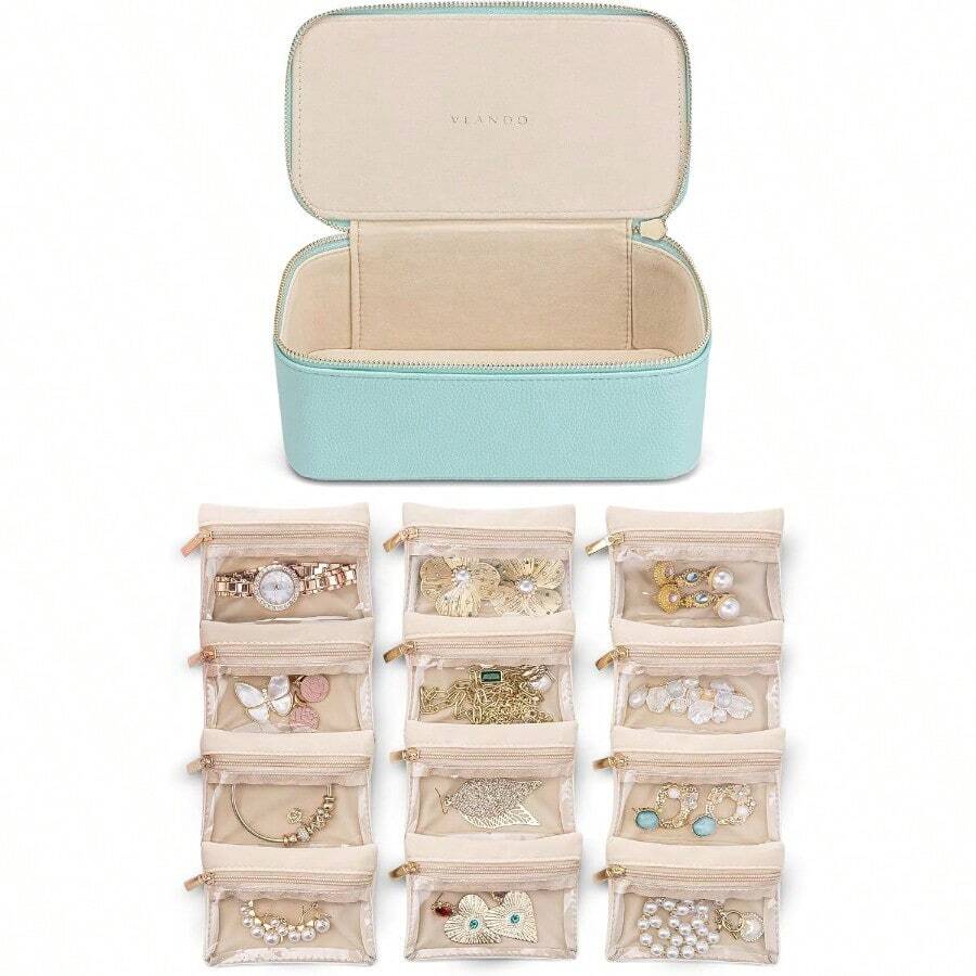 Vlando Jewelry Box Organzier For Travel12 Pcs Velvet Jewelry Bags Faux Leather Jewelry Case For Earrings Necklace Rings Valentine's Day Birthday Gift