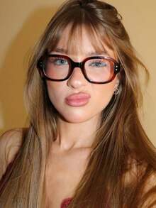 1pc Square Retro Small Frame Fashion Glasses Frame Transparent Glasses Retro Personalized Fashionable Simple Glasses Frame Transparent Glasses - Red Leopard Print - View 3