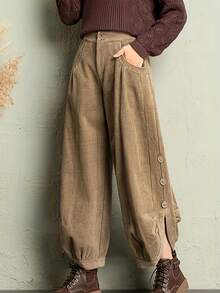 女士长裤，复古风格，灯芯绒纯色工装裤，适合日常穿着，四季皆宜，办公着装